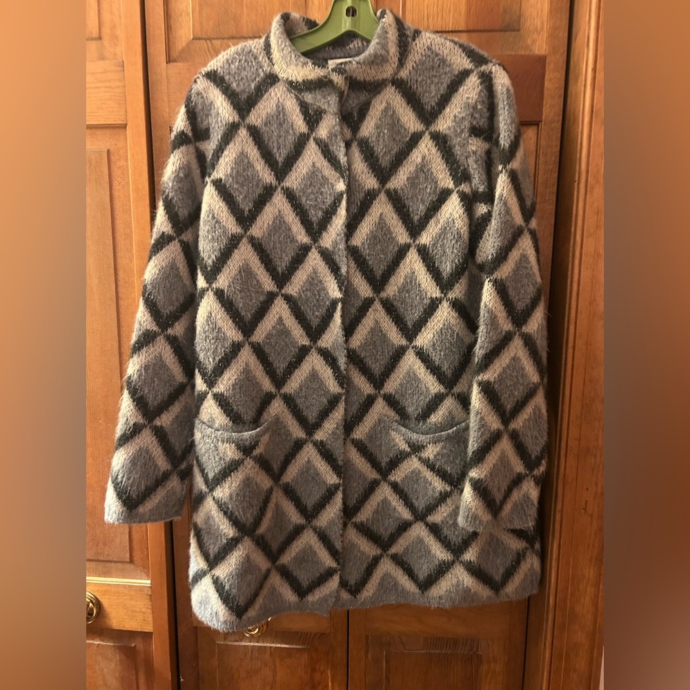 Le Magile di Sofia M Mohair Wool Blend Retro Cream Black Grey Longline Cardigan